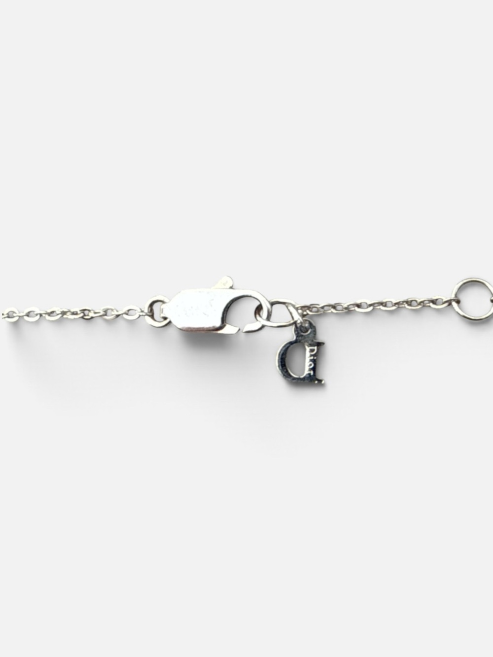 Christian Dior Logo Charm Bow Pink Bead Layered Necklace Silver Tone - Picture 5 of 8